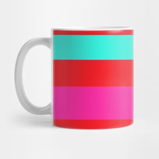 A solid palette of Cherry Red, Persian Rose, Metallic Yellow and Fluorescent Blue stripes. Mug